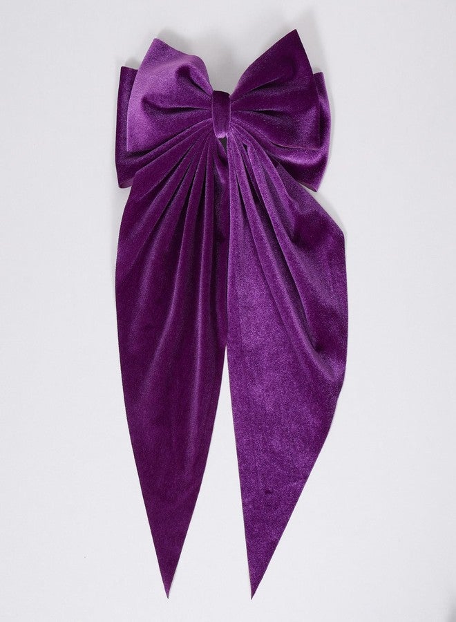 KCHIES Purple Velvet Hair Bows for Women Girls 2 PCS 8in Oversized Vintage Hair Ribbon Bow-Knot French Barrette Clips with Long Tails for Her Fall Winter Dress Outfits Decor Accessory - Image 3